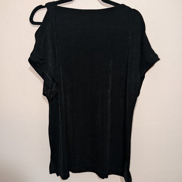 NWT Chico's Black Sing Cold Shoulder Top Womens 2 Short Sleeve Shirt - Picture 5 of 10